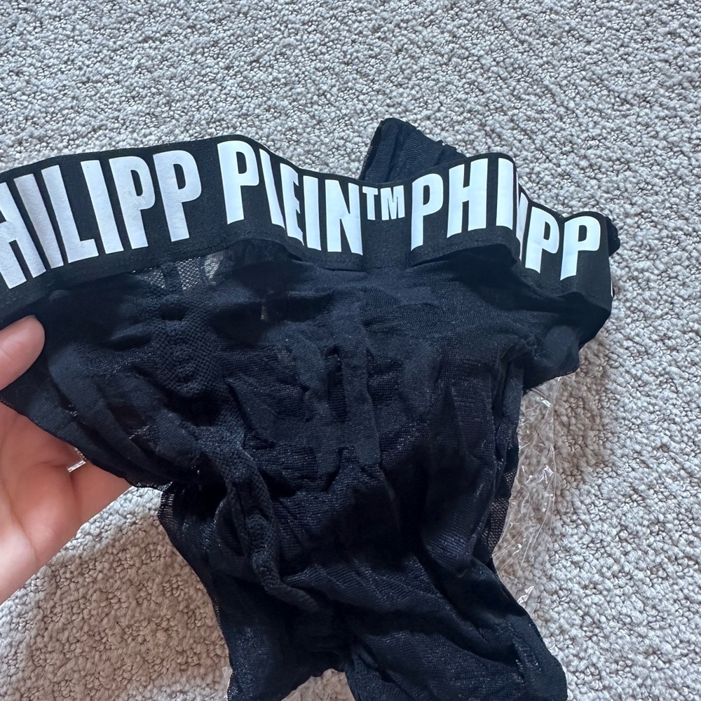 Philipp Plein Black hosiery  with White Logo Waistband